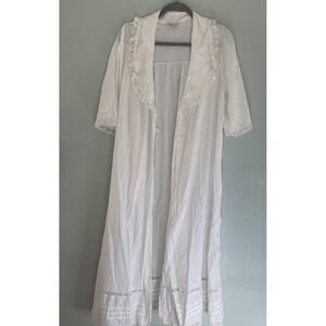 Vintage Gilead White Summer Robe Nightgown Lace Embroidery Short Sleeve Collar M